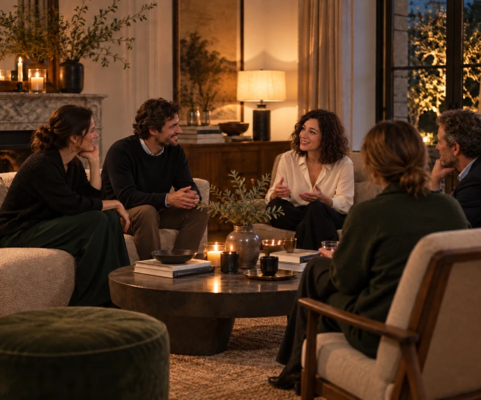 Illustration of a Salon of Aurora, conversation in a small committee